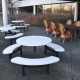 Outdoor cafeteria seating butts up against a wild life refuge.